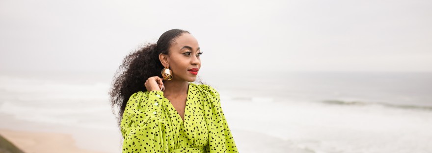 fashion model posing on myoli beach sedgefield during a sunset photoshoot by photographer moira du toit